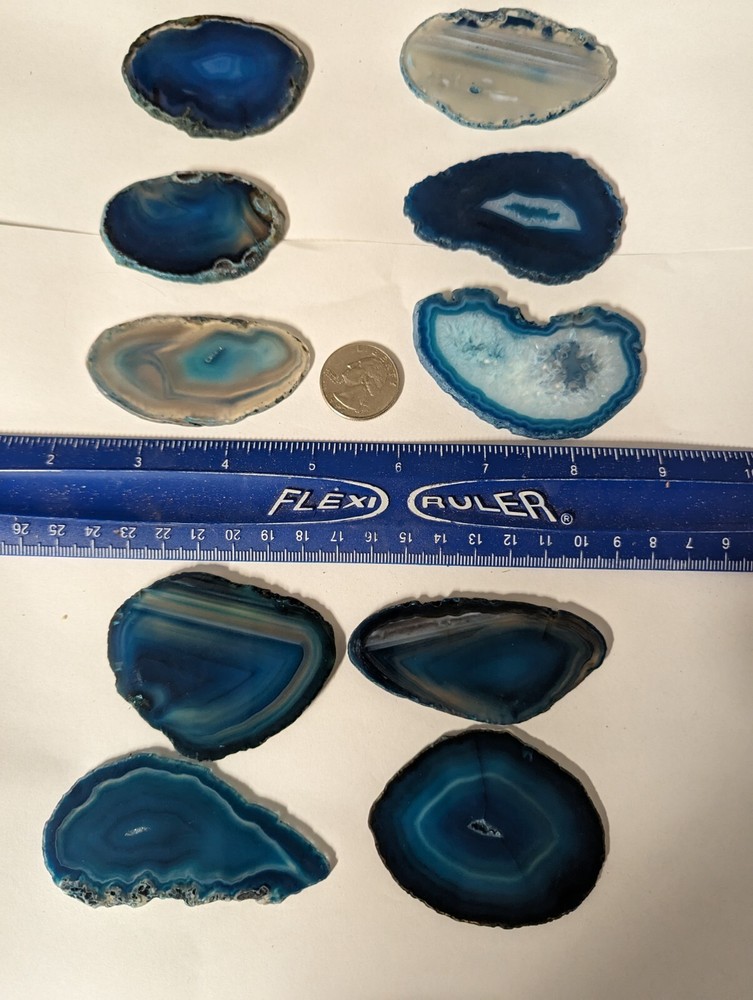 10 large thin agate slices per lot green / blue
