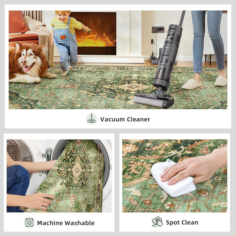 Green Rugs for Bedroom Area 5x7 5' x 7' (Rectangular), Border