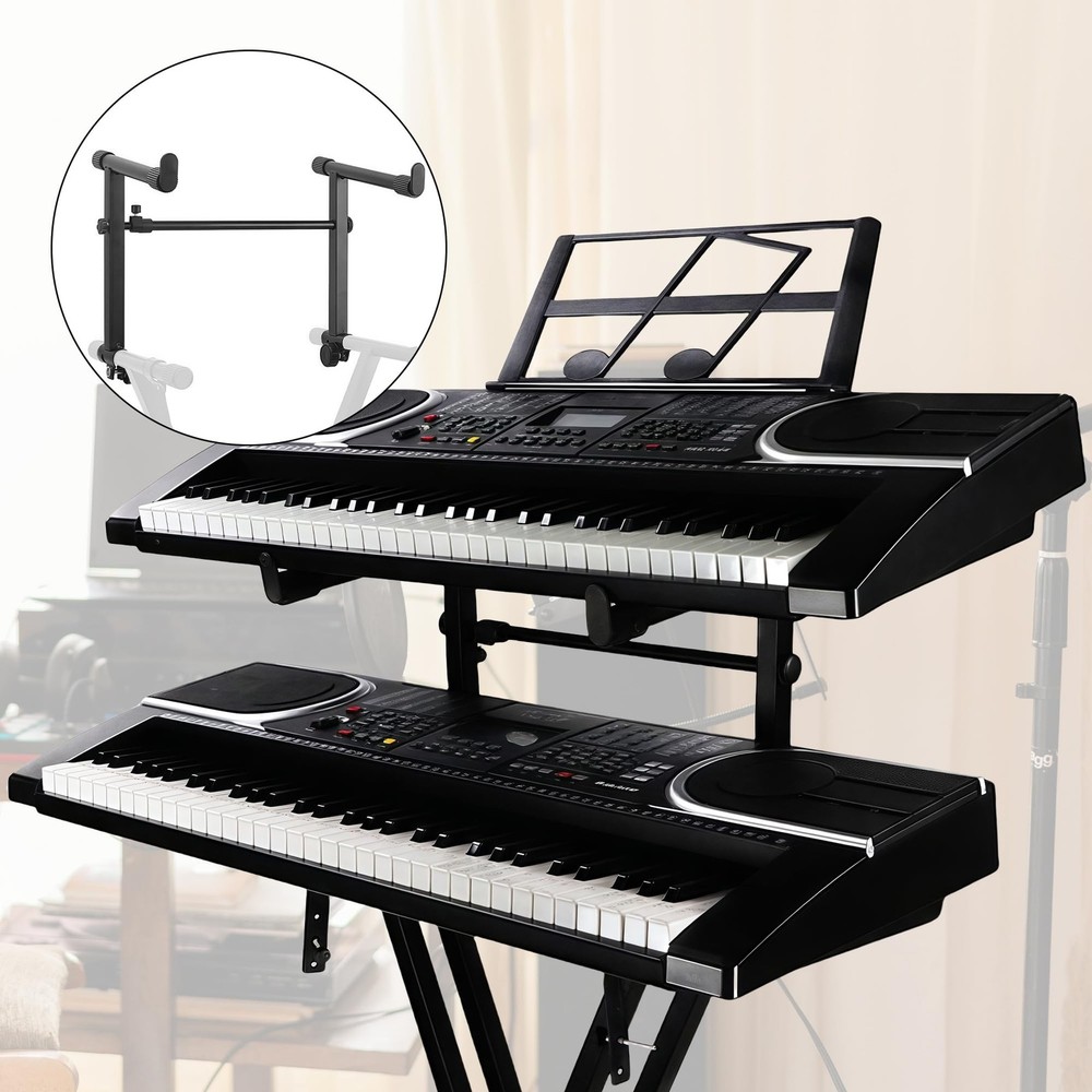 Elevated Double Layer Keyboard Stand Extension X-Type Adjustable Width Rack