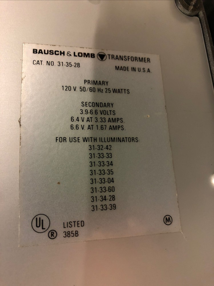 BAUSCH & LOMB 31-35-28 MICROSCOPE ILLUMINATOR TRANSFORMER