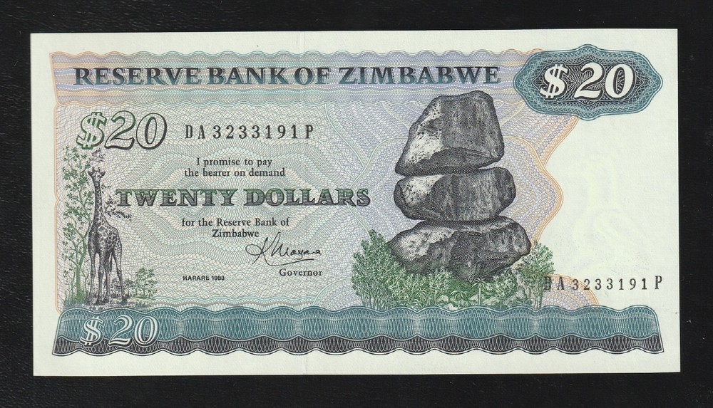 🇿🇼 Zimbabwe $ 20 Dollars 1983 ELEPHANT P.4c BA Prefix Crisp UNC *