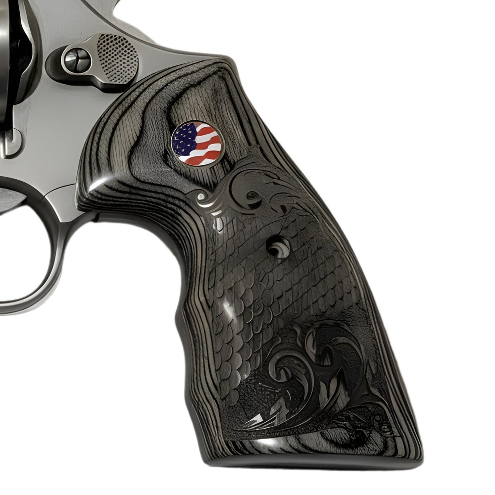 Colt Python Grips Black Rosewood Scroll & Scales US Flag Medallion