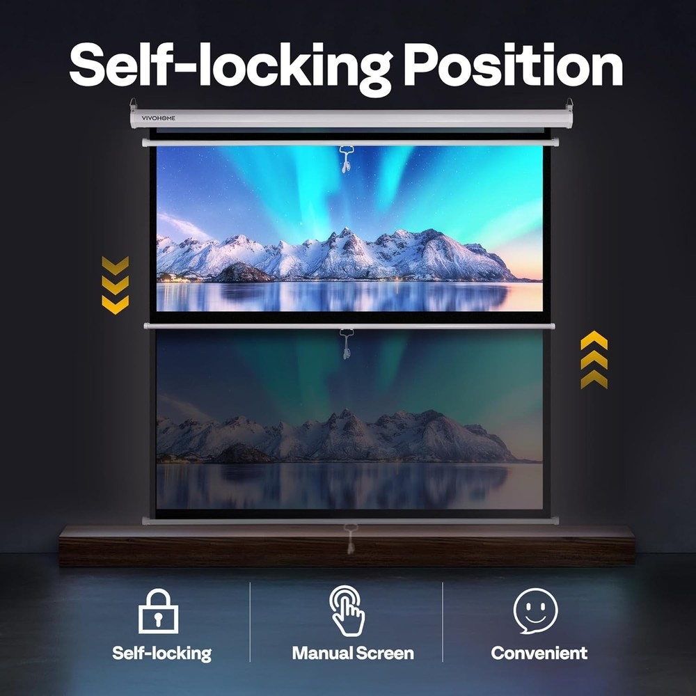 Projector Screen Pull Down, 1:1 120 Inch Retractable Projection Screen, HD 4K...