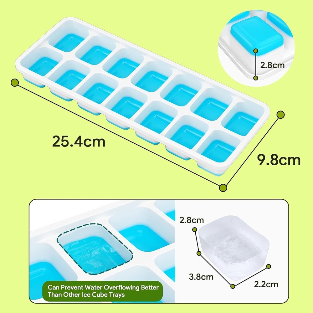 Ice Cube Tray, 4 Pack Silicone Ice Tray, 14 Ice Cube Molds with Lids, Stackable