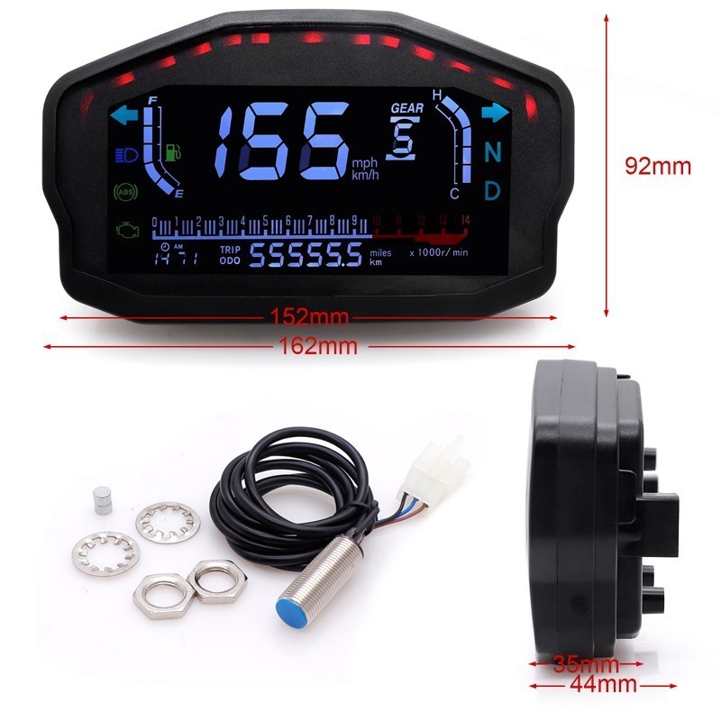 LCD Digital Motorcycle Odometer Speedometer Tachometer KM/H MPH Gauge Universal