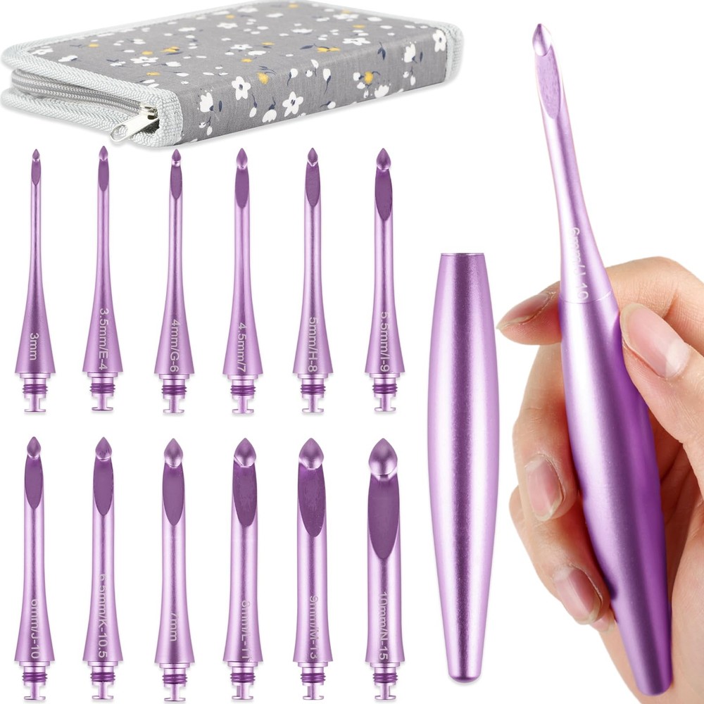 Interchangeable Crochet Hook Set with 12 Hooks – Ergonomic Crochet Hooks Larg...