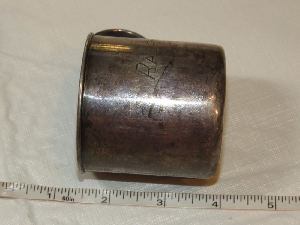 WMA Rogers Harmony baby cup mug RALPH silver spoon handle vintage RARE engraved