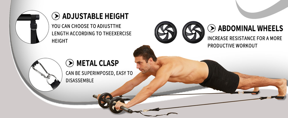 Pilates bar kit Multiple Fitn bar with Resistance Bands, Ab Rollers