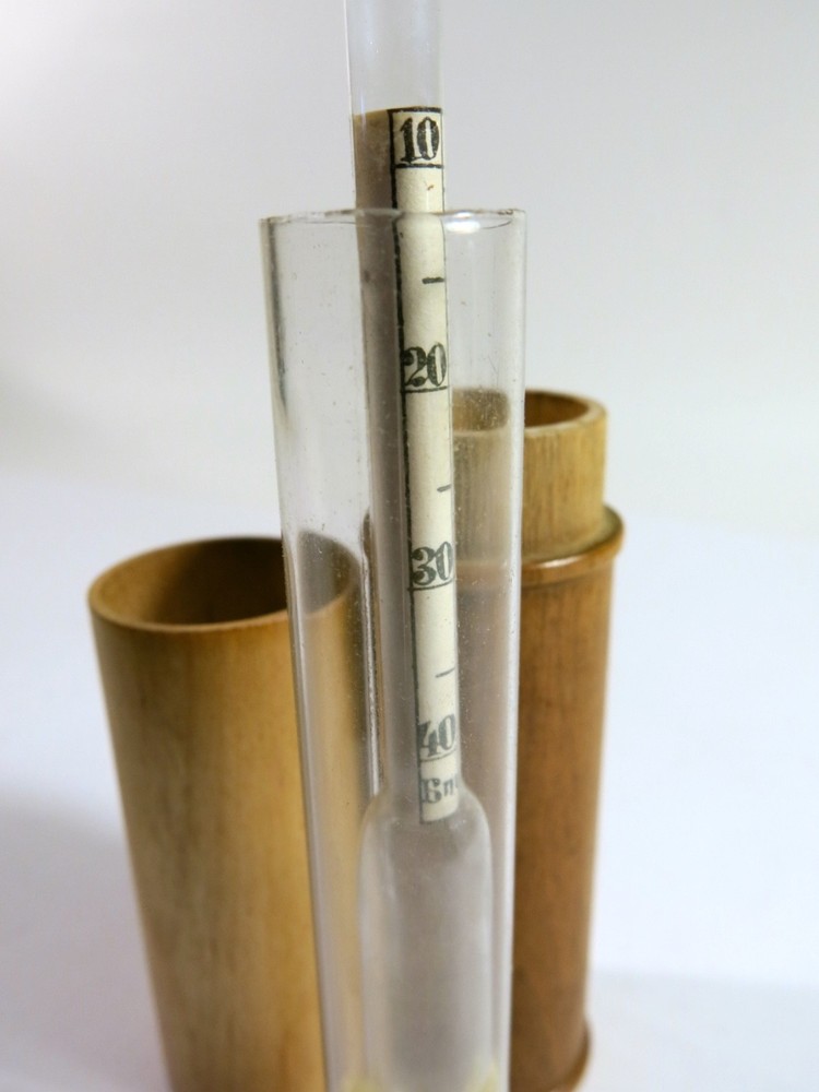 Antique Hydrometer in Turned Solid Maple Two-Part Storage Tube — Refinished