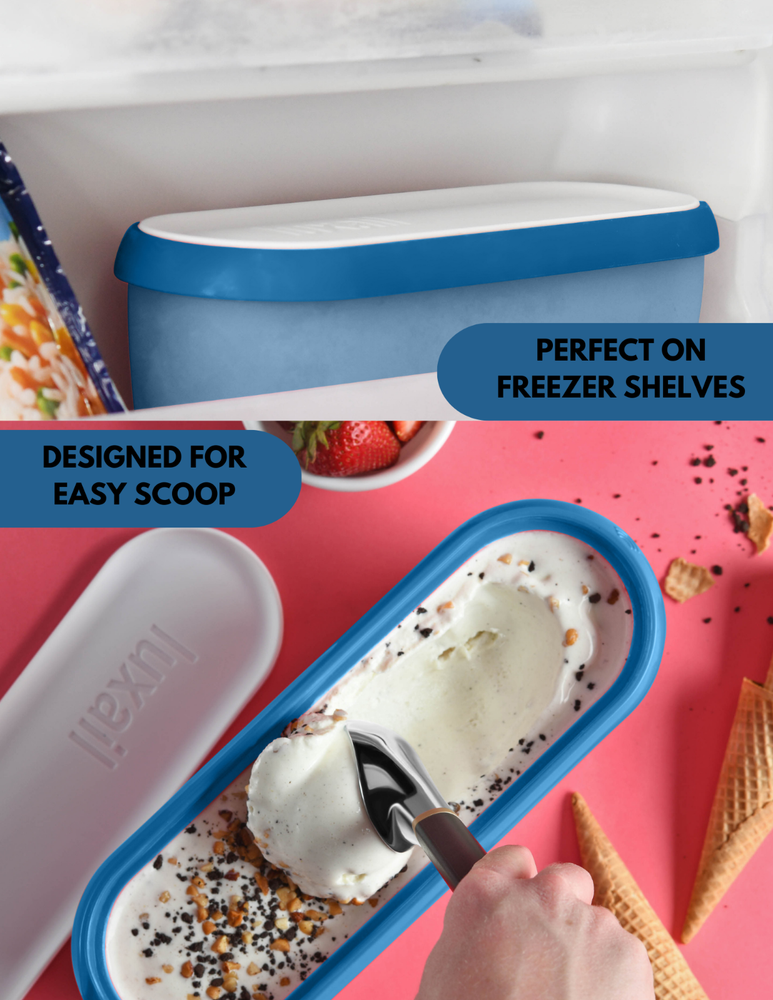 ICE CREAM STORAGE CONTAINER, BPA FREE, 1.5 QUART, DISHWASHER SAFE STACKABLE BLUE
