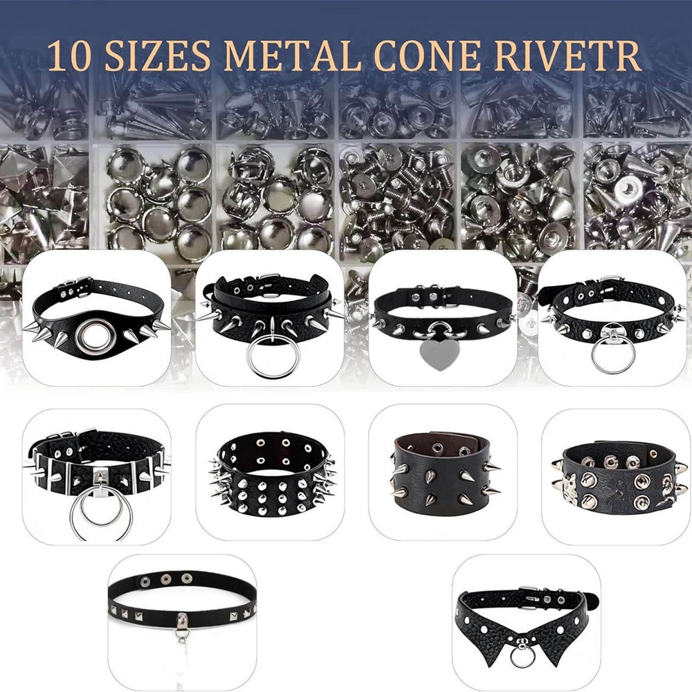 DIY Leather Jacket Spikes and Studs Kit 455PCS Cone Square Dome with Tools