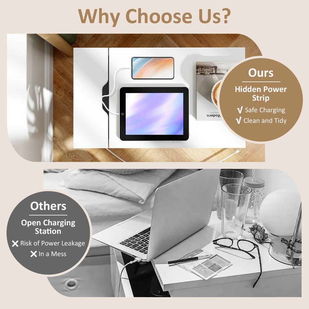 End Table with Charging Station Flip Top Bedside Table with USB Ports & Outlets