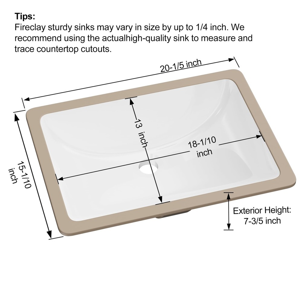 Hugsleek 18x13 Undermount Bathroom Sink White Ceramic Rectangle Basin