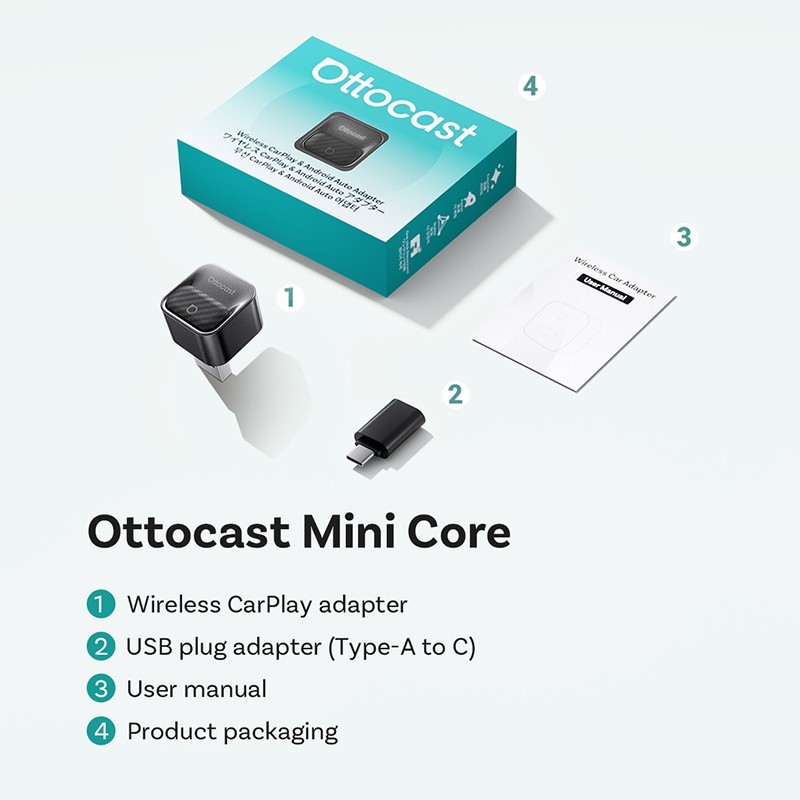 Ottocast Mini Pico Mini Core Wireless CarPlay & Android Auto Adapter WiFi 6