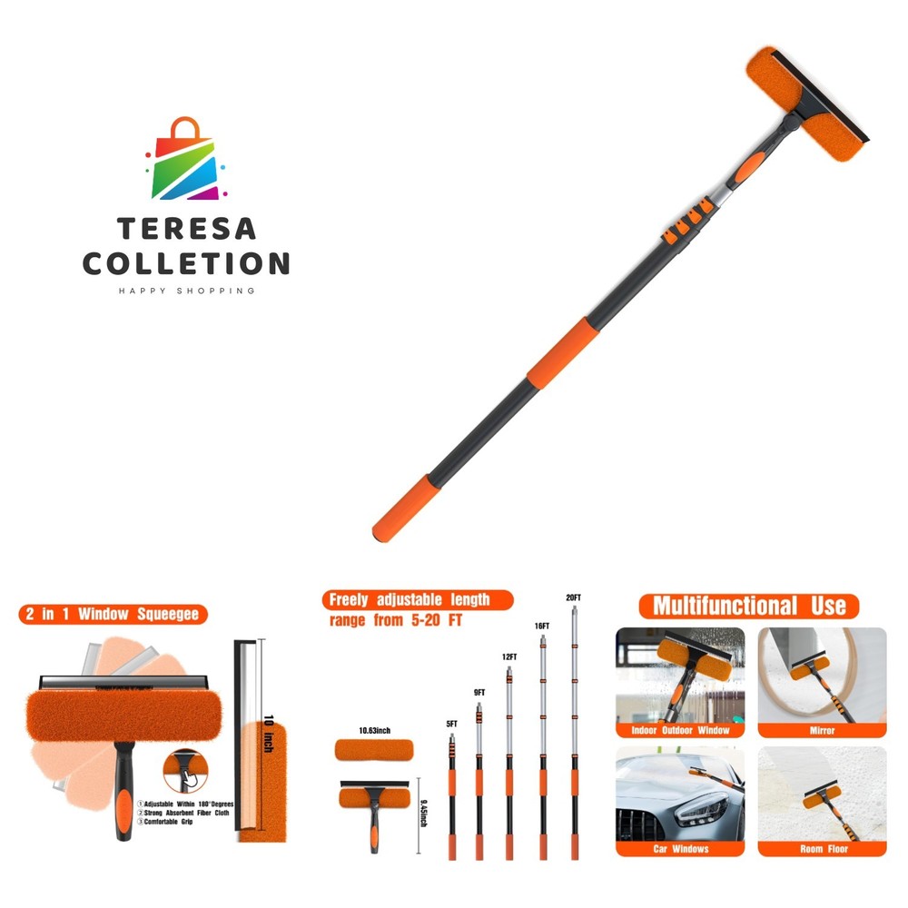 26FT Window Squeegee with Extension Pole, 2-in-1 Squeegee for Window Cleaning...