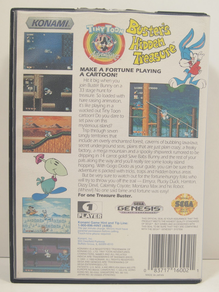 Tiny Toon Adventures Buster's Hidden Treasure Case (SEGA Genesis) Authentic BOX