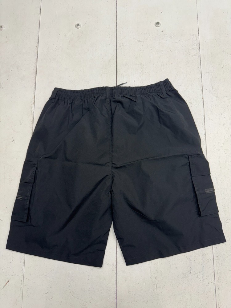 Shein Solid Black Athletic Cargo Drawstring Shorts Mens Size XXL