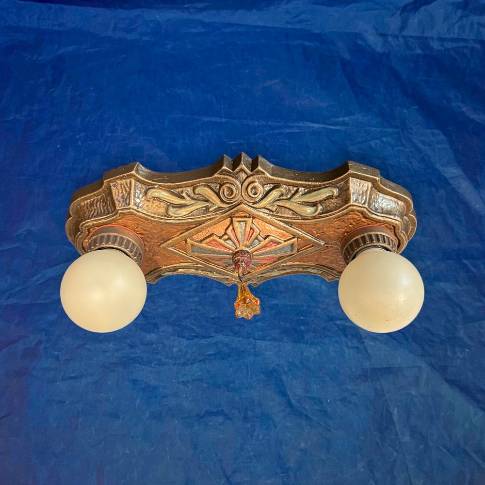 Antique Flush Mount Double Socket Fixture Nice 64C
