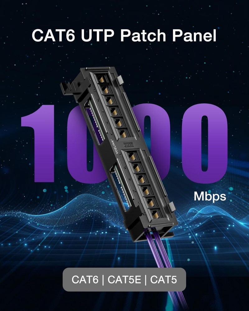 12-Port Cat6 Patch Panel 1000 Mbps for Home and Office, Network Panel UTP wit...