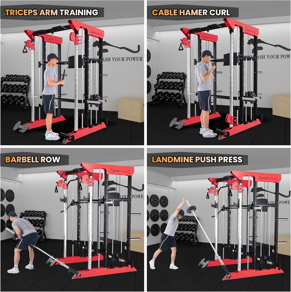 Power Cage Smith Machine - 3600lbs Multi-Functional Power Rack w/Cable Crossover