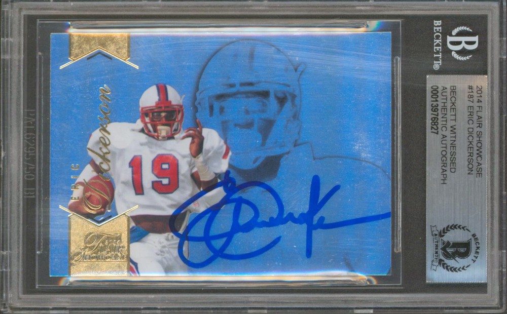 Rams Eric Dickerson Authentic Signed 2014 Flair Showcase #187 Card BAS Slabbed