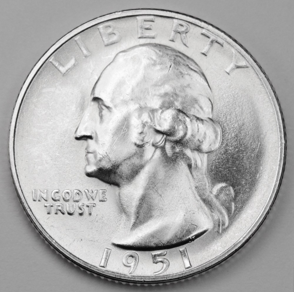 1951-s Washington Quarter. Blast White, Minimum Bag Marks. Choice BU (Inventory)