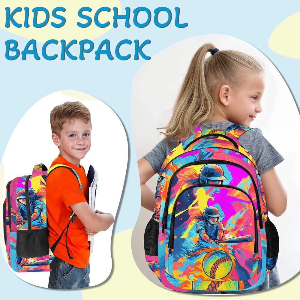 Softball Backpack for KidsSchool Bookbag Large Capacity Adjustable Bookbag Du...