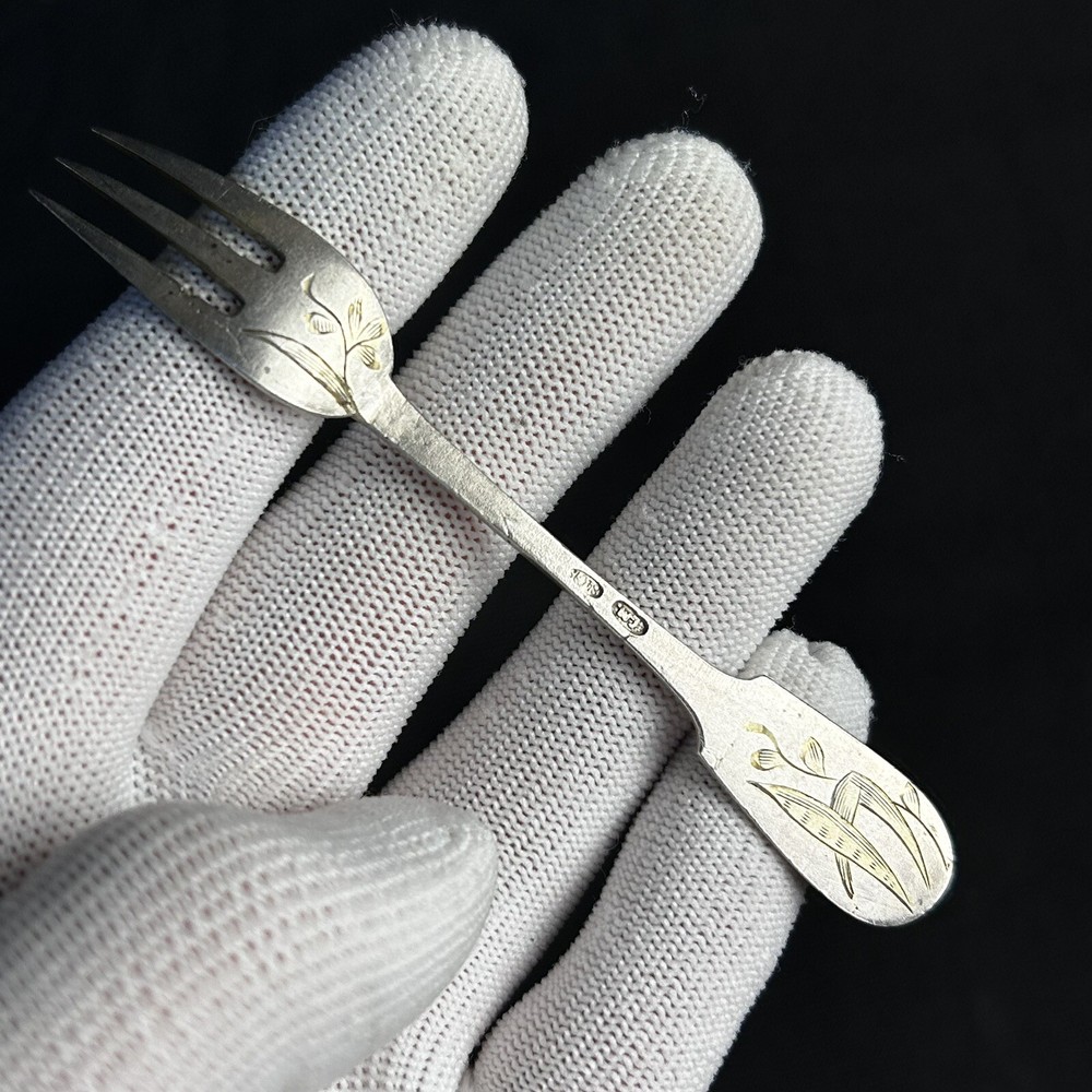 Antique Russian gold plated 84 silver lemon fork