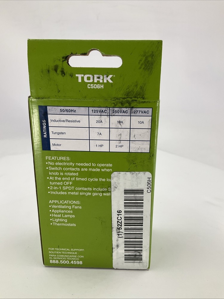 Tork C506H Spring-Wound Timer, Range 0 To 6 Hr.
