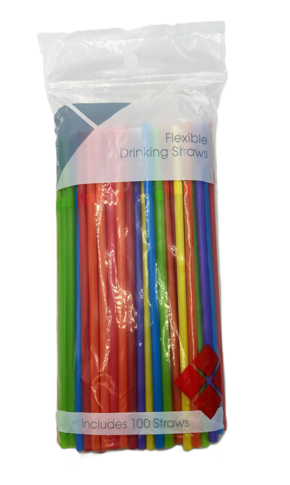 Flexible Plastic Drinking Straws (200 ct, Assorted Neon) Bendable Disposable