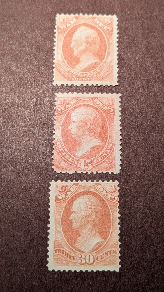 U.S. Official Stamps #090-092, mint hinged