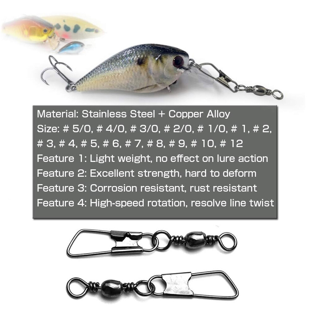 50/100PCS Fishing Barrel Swivel with Interlock Snap Fishing Swivel Size 14#-3/0