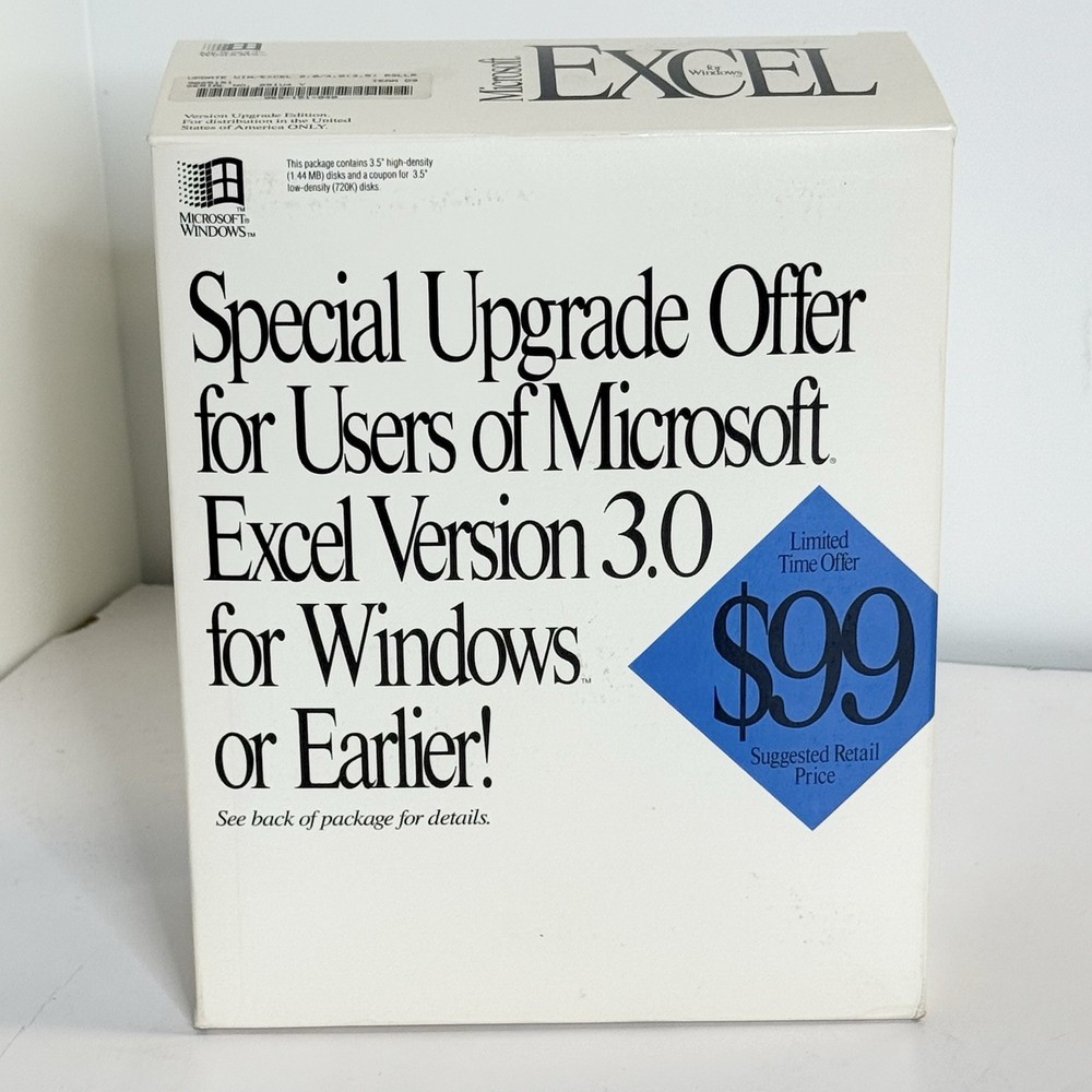 Microsoft Excel for Windows 4.0 Upgrade Version 3.0 Vintage Software READ ALL