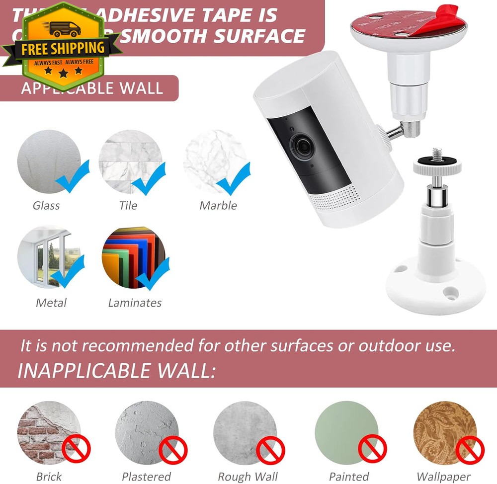2 Pack Security Camera Mount No Drill Adhesive Wall Bracket Ring Arlo