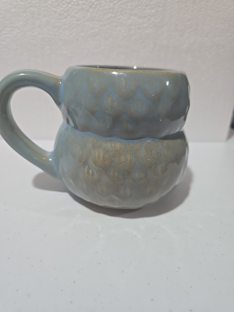 Coffee Tea Cup Mug OWL shape Earthenware 16oz Blue Ceramic