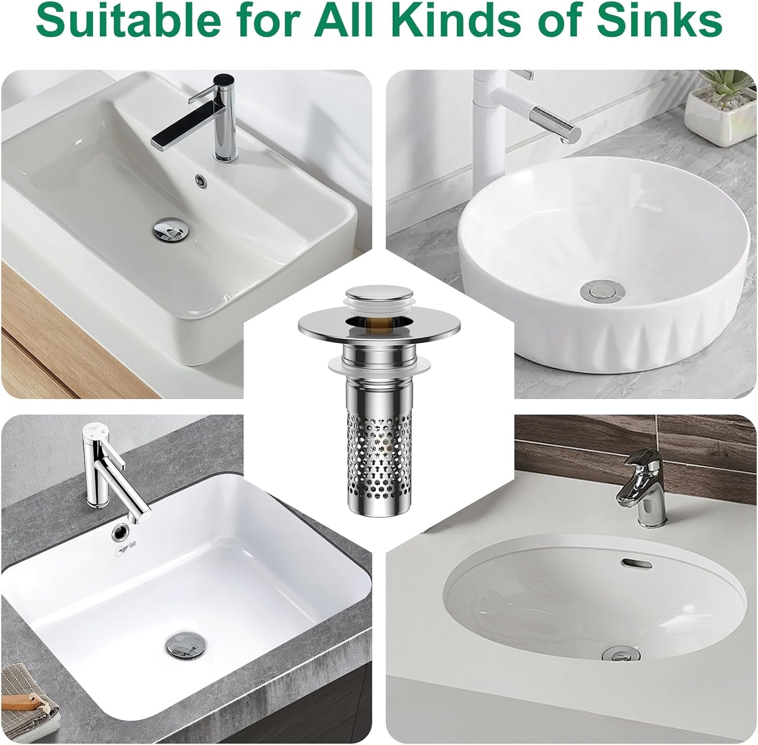 2-Pack Bathroom Sink Stopper Hair Catcher Bathroom Pop Up Sink Drain Filter US