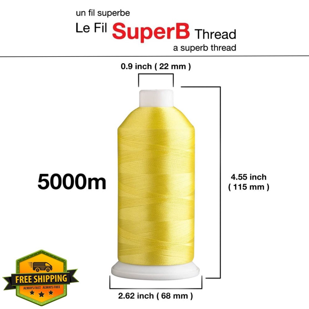 Super B Polyester Embroidery Thread, 40wt 5000m Spool, Yellow Canary 635