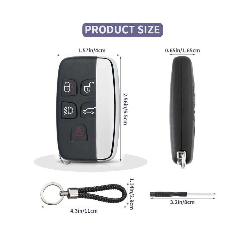 Key Fob Case Replace Shell for Range Rover Jaguar Models 2012-2019, 5 Button