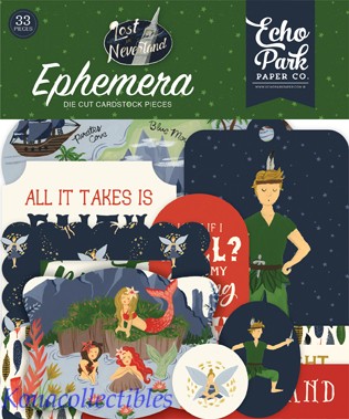 Echo Park Lost In Neverland Ephemera Peter Pan, Capt Hook, Pixie, Tinkerbell