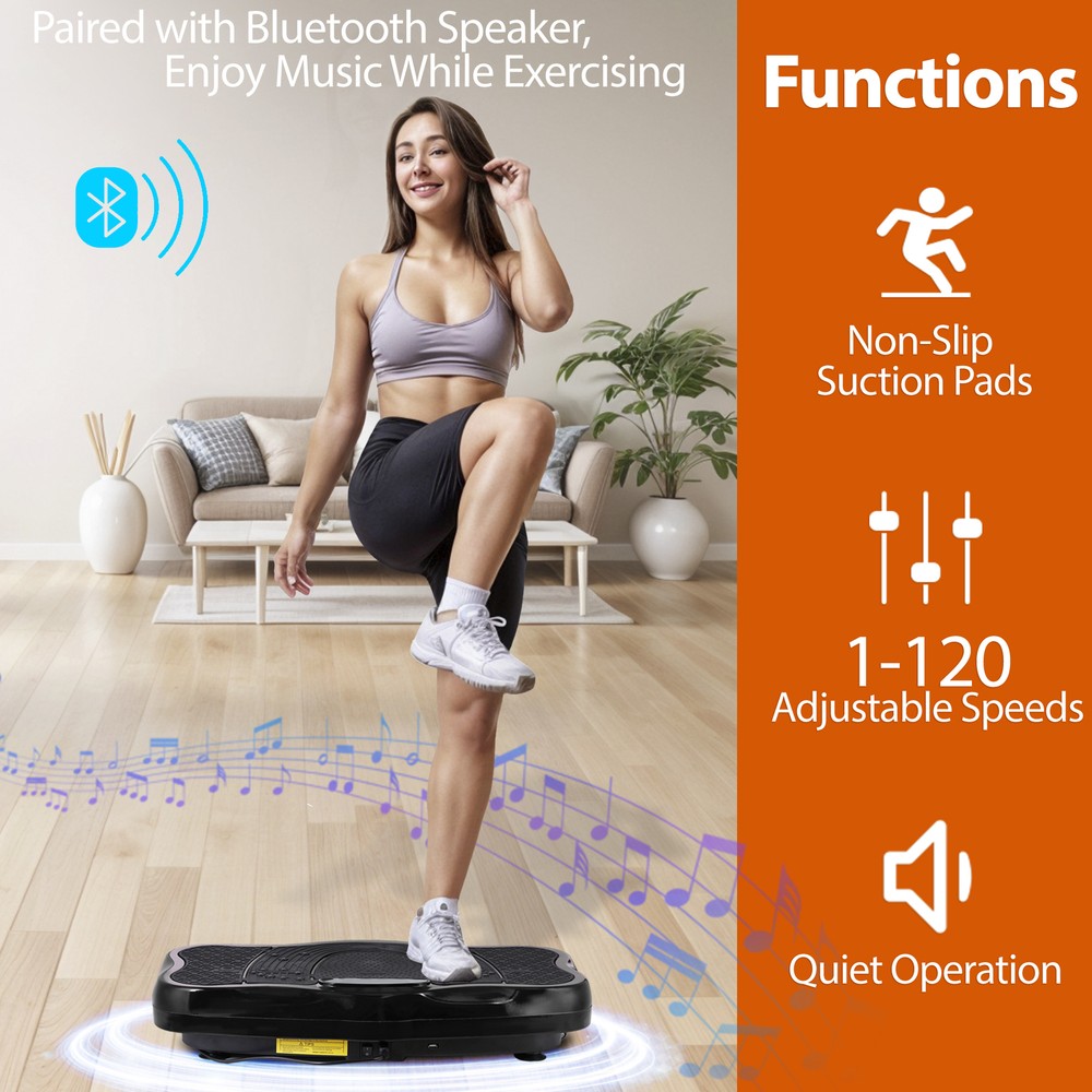 Full Body Workout Vibration Platform Machine wi/ Loop Bands Remote Control Black