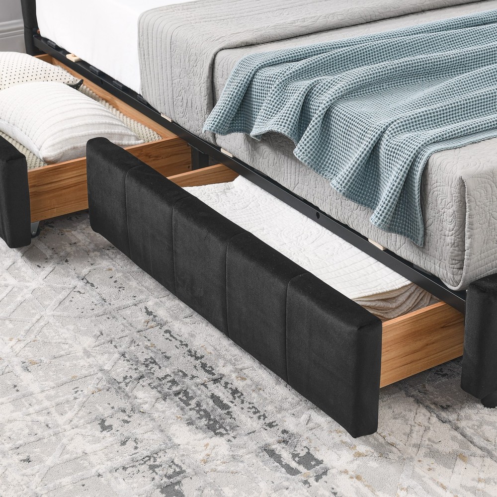 Full Size Storage Upholstered Tufted Bed Frame, Sofa Bed Frame with Comfortabl