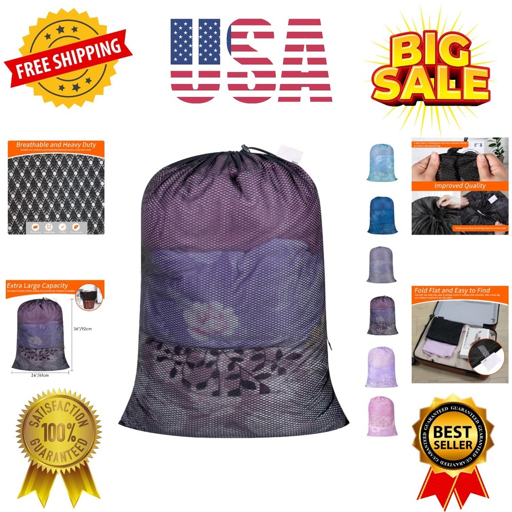 Extra Heavy Duty Large Diamond Mesh Laundry Bags with Drawstring Closure & ID...