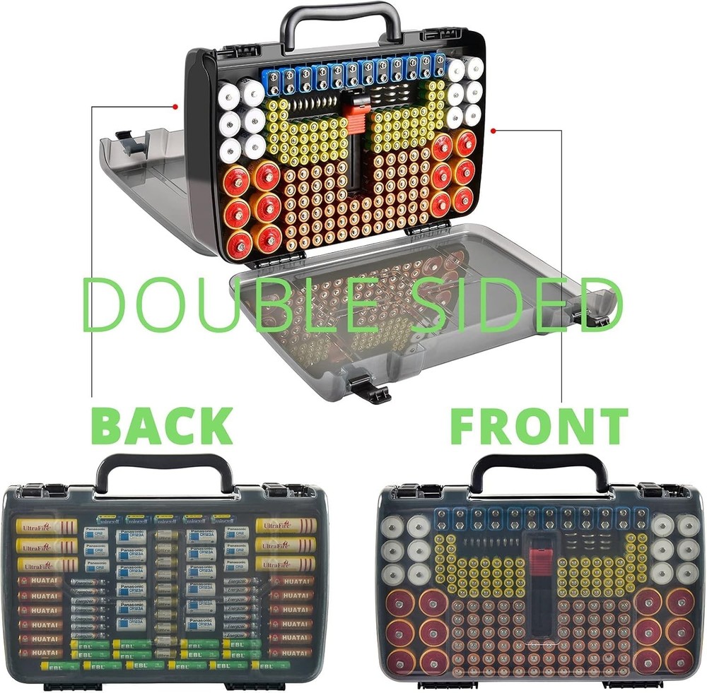 Battery Organizer Box with Tester for 269 Batteries, Grey Storage Solution