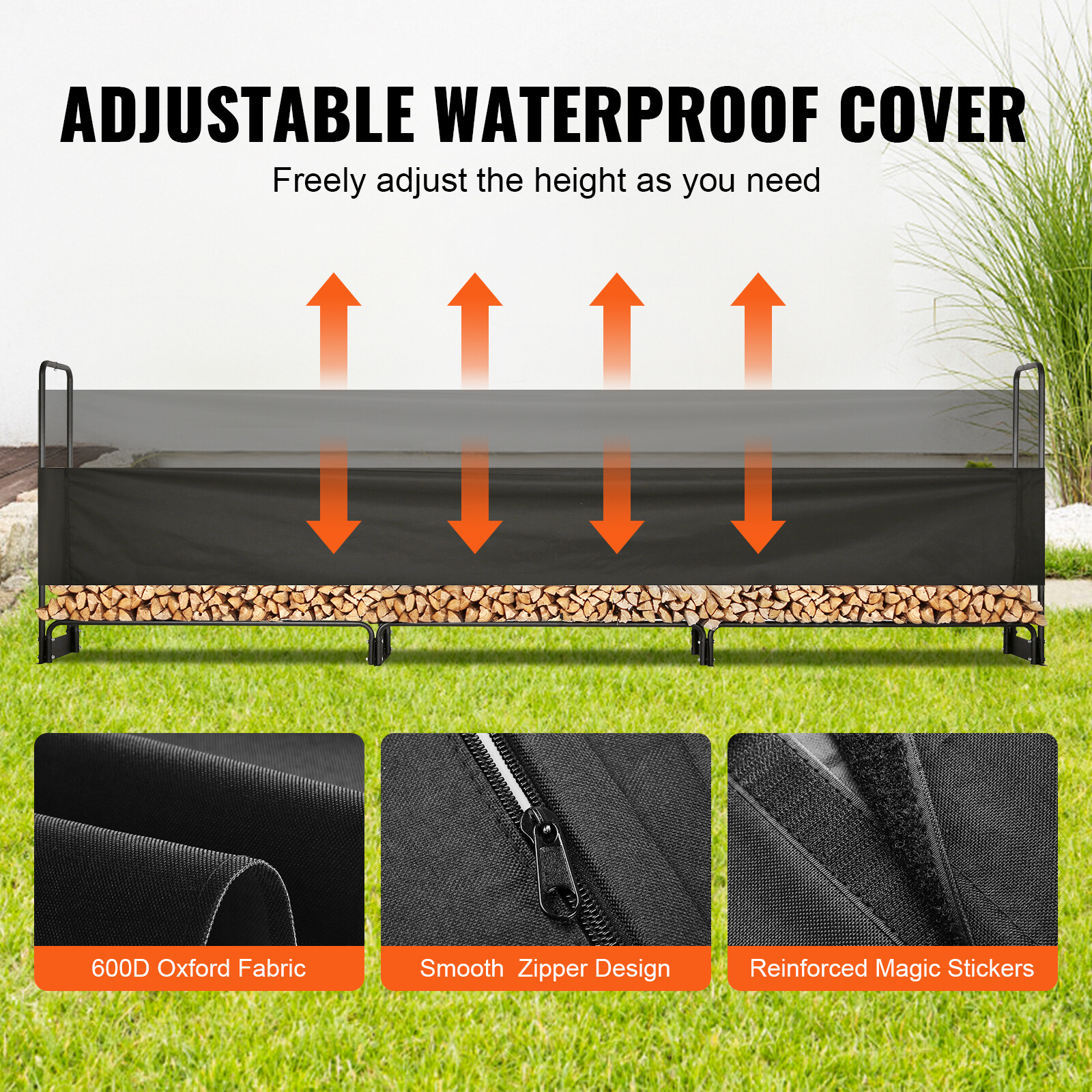 VEVOR 12.7 FT Outdoor Firewood Rack with Cover Firewood Holder 152"x14.2"x46.1"