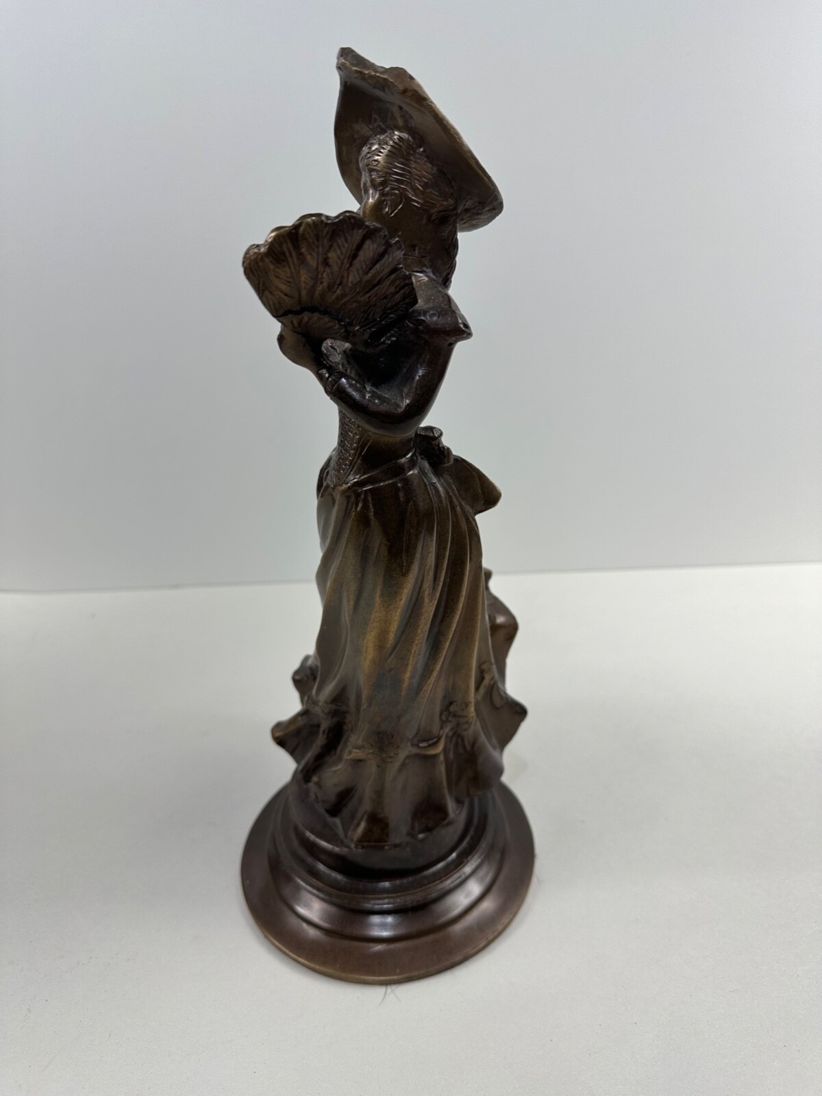 Vintage Victorian Lady Bronze Brass Statue Sculpture Holding Fan 13" High