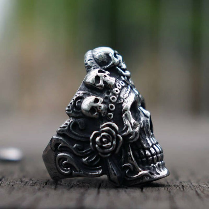 MENDEL Stainless Steel Big Mens Gothic Biker Skull Ring For Men Silver Size 8-15