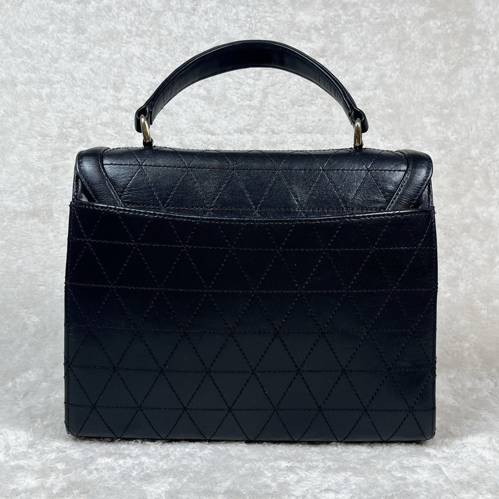 Vintage Talbots Structured Handbag Black Quilt Pattern Leather Top Handle Purse