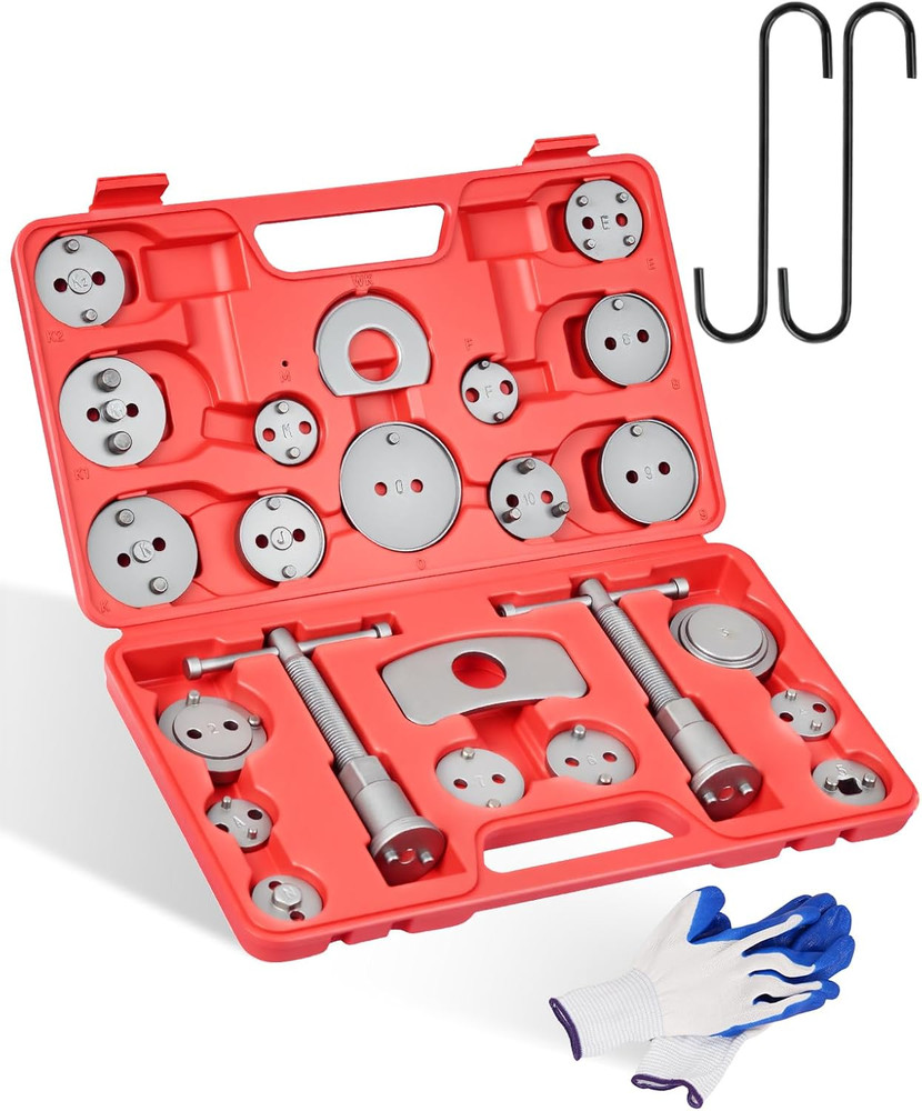 27Pcs Brake Caliper Wind Back Tool Kit Piston Compressor Pad Replacement Set Red