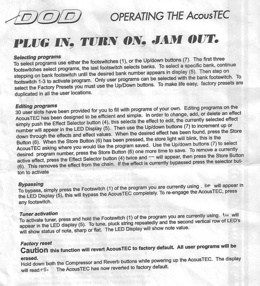 DOD AcousTEC Acoustic Guitar Multi Effects Processor Pedal