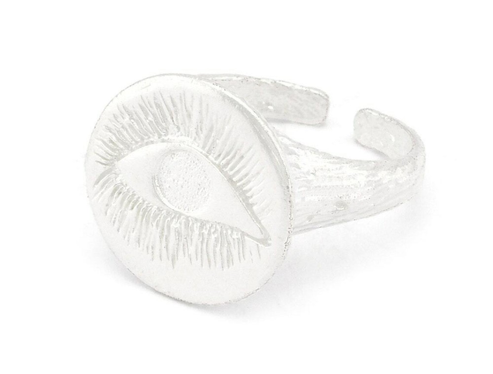 Eye Bark Textured Band Round Ring Adjustable Ring Shiny Silver Plated brass 4875